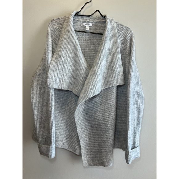 Nine West Women's Wool Blend Gray Open Cardigan Sweather Waterfall Size Large - Picture 2 of 13